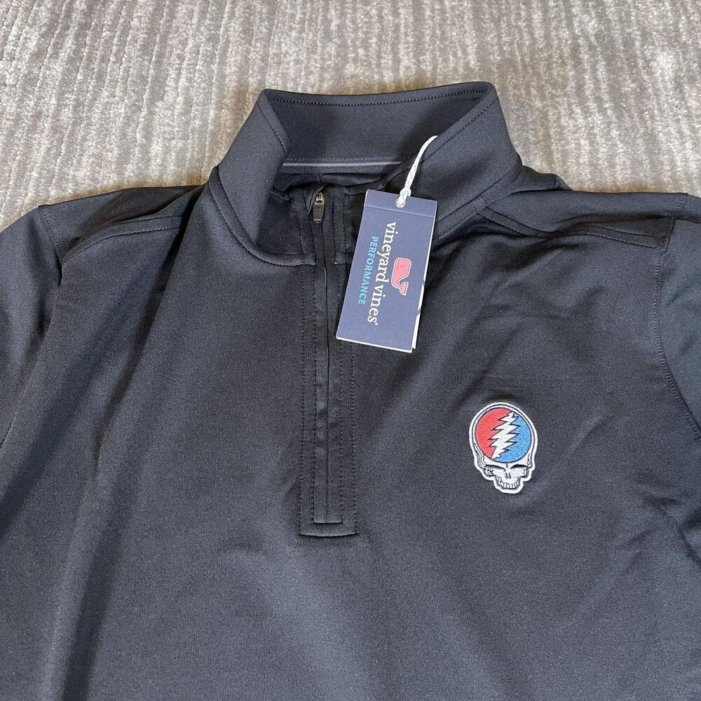 Vineyard Vines Grateful Dead Q-Zip Pullover Mens Medium Black Performance Golf - Picture 3 of 13
